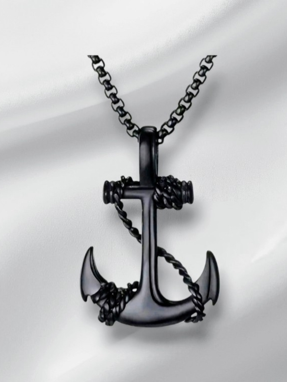 Men's Black Anchor Pendant Necklace - Nautical Chain Accessory